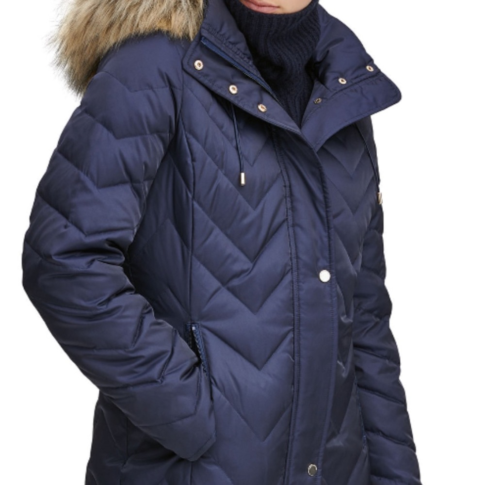MARC NEW YORK Roxbury Matte Satin Puffer Coat Navy XS NWT - Picture 3 of 15